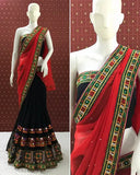 Embellished Georgette-Kutchi work saree, Dupion Silk blouse for bridal wear, Indian hand embroidery on display