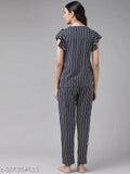 Blue striped rayon nightsuit set for women by Yash Gallery, soft and stylish sleepwear