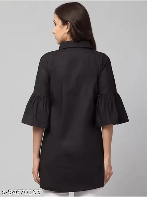 Premium Quality Cotton Women's Black Long-Sleeve Shirts, printed, three-quarter sleeves, M (38in bust, 27in length), L (40in bust, 27in length), XL (42in bust, 27in length) - India