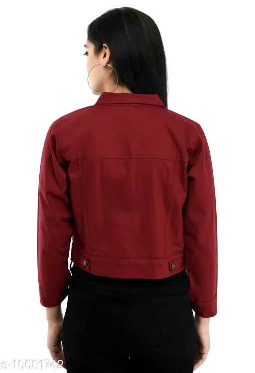 Maroon fancy cotton blend three-quarter sleeve jacket for women, solid style, India origin