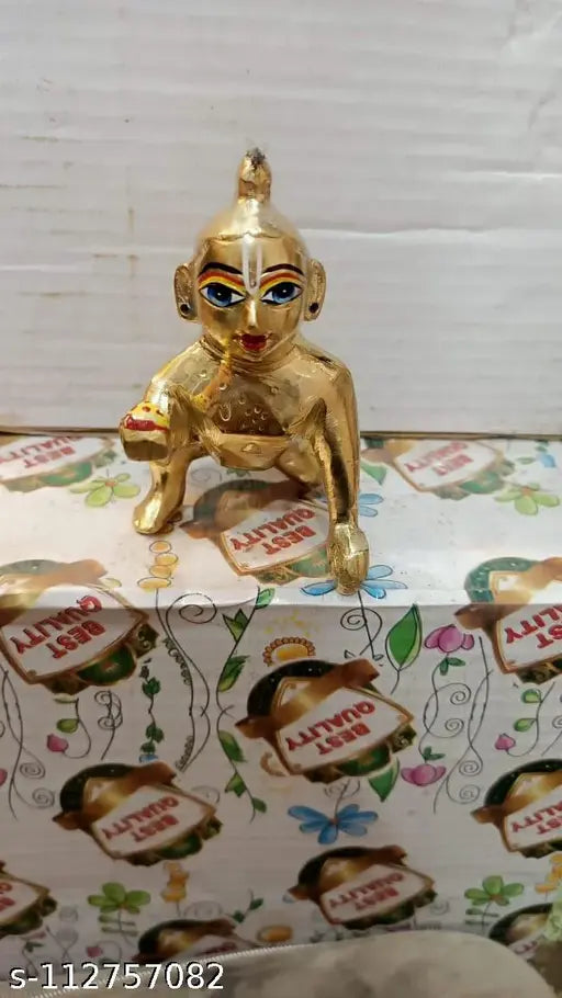 Brass Krishna idol, intricately designed, size 4, India origin
