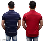 Blue cotton striped polo t-shirts pack 2, short sleeves, summer collection for men's wardrobe refresh, India origin