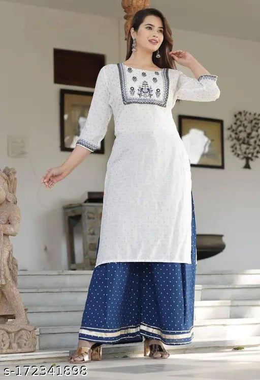 Royal Blue Mirror Work Embroidery Kurti Pant Set, Rayon fabric for women & girls, perfect for gifts, weddings, birthdays, functions