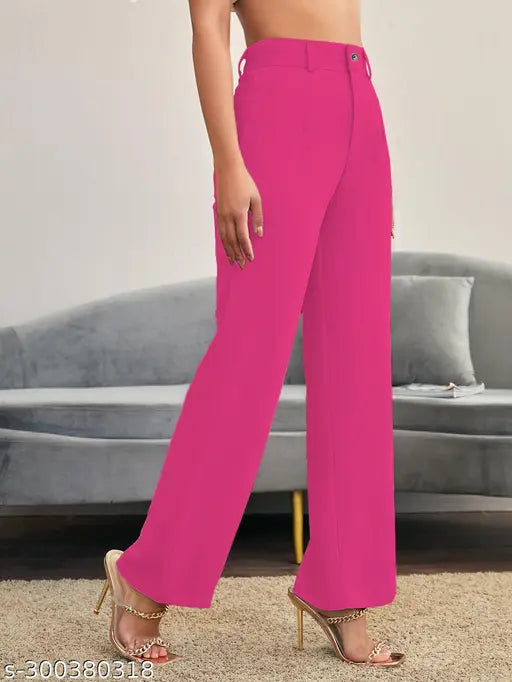 Cotton blend solid net, classic feminine women's trousers - India, size 30 (waist 33in, length 30in, hip 11in)