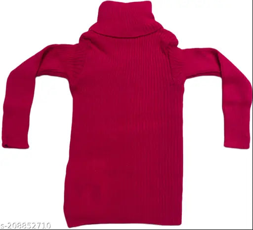 Woolen high-neck sweaters set for kids: 3 pack in solid colors (black, pink, white, blue, beige, yellow)
