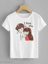 Trendy cotton blend half sleeve "I Love You 3" t-shirt for men, white with printed design, casual wear by Satrangi