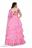 Golden organza lehenga with foil embroidery, free size Indian traditional wear