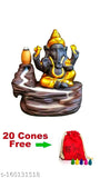 Ganesha backflow fountain idol (poly resin), Indian handcrafted figurine creating smoky waterfall illusion