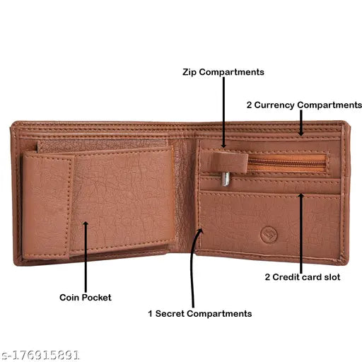 Black PU leather mini wallet for men, featuring 9 card slots and 2 compartments. Free size (L12cm x W8cm). Indian-made casual accessory