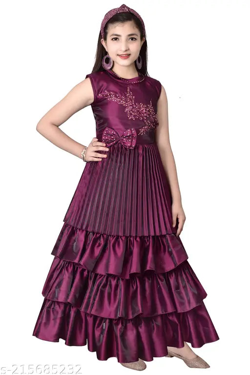 Silk sleeveless gown dress for girls, single size from 3-4 years to 9-10 years, pure silk made in India