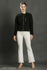 Black fleece Barfi jacket, full sleeve for women & girls under budget, Solid pattern, long sleeves, size S (32in bust, 34in length)