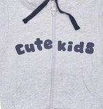 Grey melange cotton Luke & Lilly Kids printed hoodie with long sleeves and 2-3 years size, featuring a unique design on display