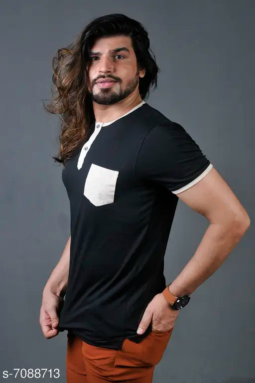 Thalasi Knitfab cotton round neck T-shirt for men, solid color, short sleeves, size S (36in x 27in), Indian origin