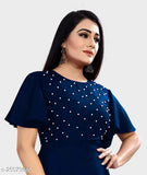 Blue embellished net rayon gown for women, trendy and fashionable, available in sizes S, M, L, XL, XXL. Made in India