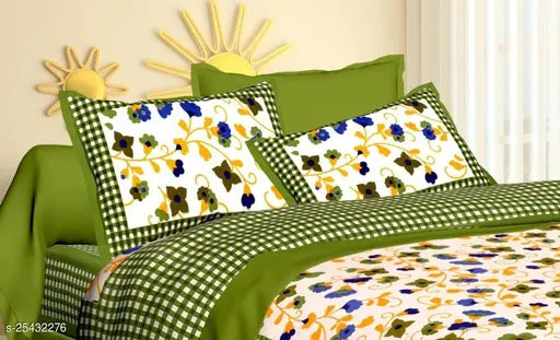 Voguish cotton bedsheets with 2 pillow covers, premium quality for queen size beds, India origin