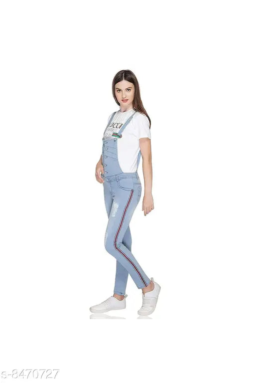 Classic retro denim sleeveless dungaree jumpsuit, dyed/washed in multiple sizes - India