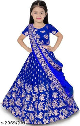 Lightblue satin lehenga-choli set with net dupatta, embellished with traditional Indian embroidery, 2-16 years sizes available for various occasions, by NIBKA Fashion India