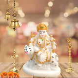 Durga Maa marble murti, handcrafted polyresin god idol for car dashboard, 6cm x 8cm x 10.5cm, featuring Mahishasuramardini on tiger