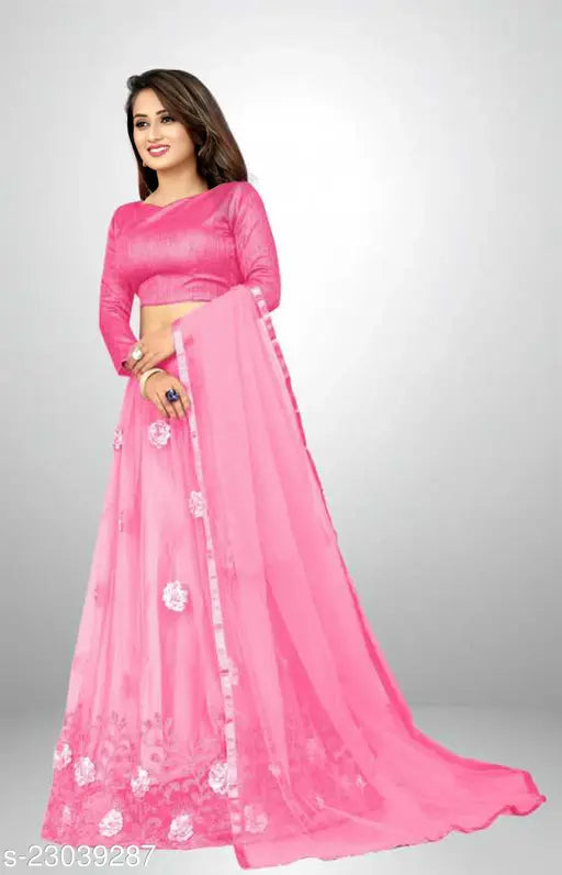 Red Art Silk lehenga with net bottom and embroidered dupatta, Indian ethnic women's outfit free size