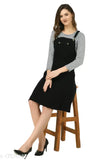 Black Lycra dungaree jumpsuit for girls, solid pattern, long sleeves, casual wear
