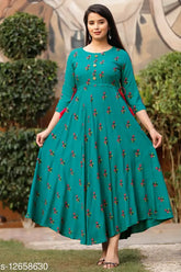 New Rayon Floral Printed Women's Kurti - Three-Quarter Sleeve, Comfortable & Versatile Indian Ethnic Wear