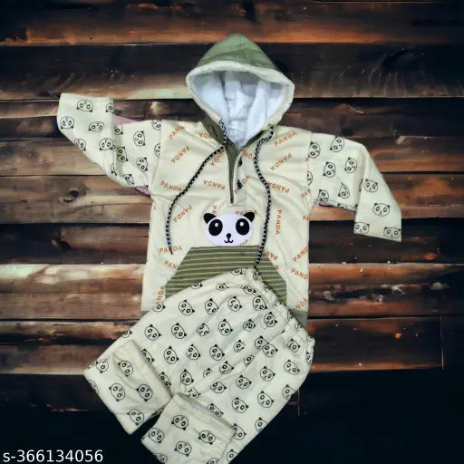 Yellow cotton linen Kids Comfort Winter wear with printed net pattern, featuring hoodie and pyjamas for 1-5 years old children. Made in India