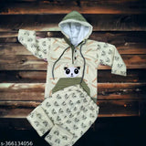 Yellow cotton linen Kids Comfort Winter wear with printed net pattern, featuring hoodie and pyjamas for 1-5 years old children. Made in India