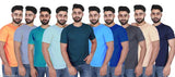Multicolor pack of 10 men's polyester round neck T-shirts, half sleeves, solid fit style from FashionGuru