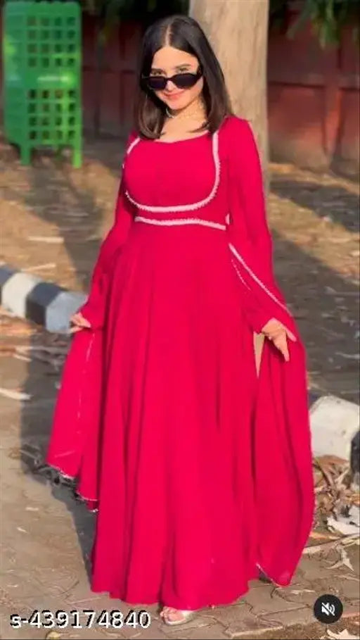 PINK LACE Georgette Kurti with solid pattern, long sleeves, various sizes available for women's fashion