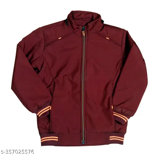 Maroon nylon fancy jacket for kids, solid pattern for 2-3 years old, winter wear