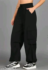 Stylish new polyester cargos pants for women, solid-colored fashionable cargo pants from India