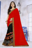 Georgette embellished women's saree set with blouse, Indian hand-embroidered half and half design