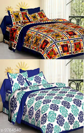 Jaipuri printed double bed sheets, vibrant Indian design, pack of 2 on display