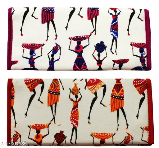 Handcrafted Warli print fabric women's wallet pack, vibrant Indian design with 2 compartments, free size (8in x 4in)