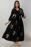 Designer rayon angarkha kurti with floral print, three-quarter sleeves, suitable for casual and special occasions. Made in India