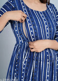 Women's rayon Anarkali zip maternity kurti dress with three-quarter sleeves, printed combo for feedingtrendy - M (38in), L (40in), XL (42in), XXL (44in) - Made in India