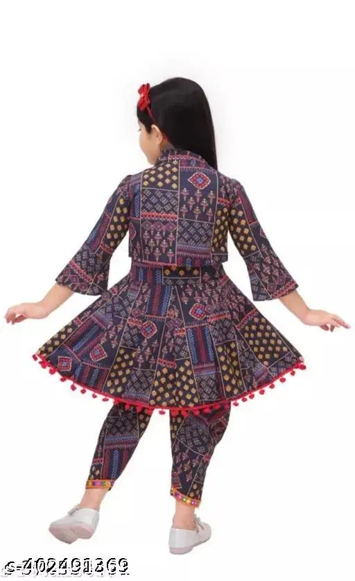 Rayon dhuti kurti set for girls with printed top and bottom, Indian ethnic wear in multiple sizes from newborn to 12 years