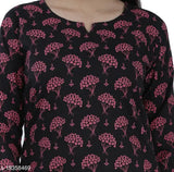 Attractive black cotton P.Buta flower print night suit, three-quarter sleeves, printed pyjamas for women, made in India