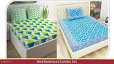 Geometric cotton bedsheets & pillow covers (2 double queen sets), trendy design from Jaipur, India