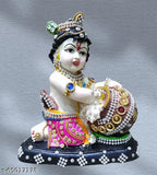 Handcrafted resin Bal Gopal Krishna Makhan Chor statue, vibrant multicolor - 6" tall, ideal for home decor or pooja room