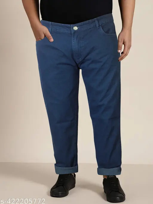 Just black mens relaxed navy blue jeans, cotton blend, solid net, elevate everyday style