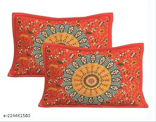 Jaipur 144TC cotton Rajasthani double bedsheet with 2 pillow covers, vibrant ethnic motifs on superfine quality flat sheets for adult use in mild winter, Indian-origin home decor