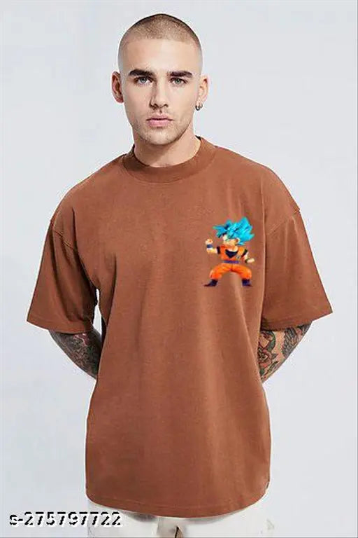 Men's oversize cotton blend short sleeve printed t-shirt, versatile casual wear