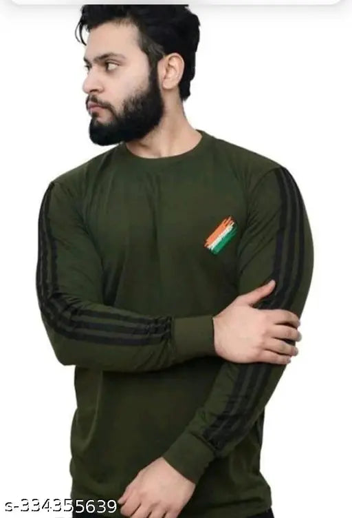 Striped polyester full sleeves t-shirt for men, rugged and comfortable attire, India origin