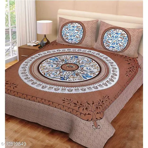 Elite cotton queen-size alluring bedsheets with 120 thread count and 1 pillow cover, soft luxury bed linen from India