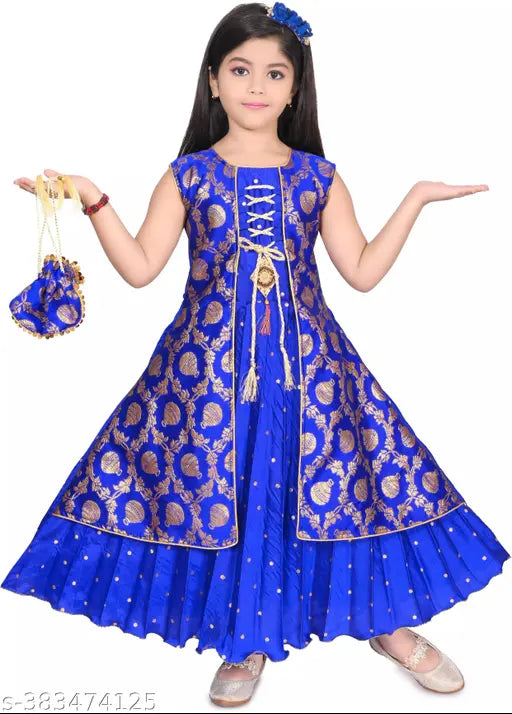Silk sleeveless embroidered net gown for beautiful girls, 18-10 years, India origin