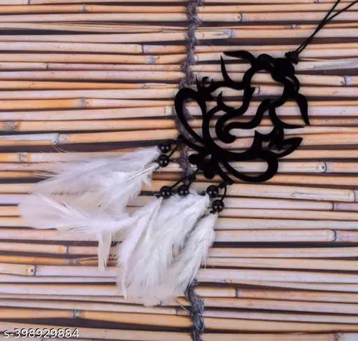 Vibrant white Dream Catcher, handmade for car hanging, featuring sacred hoops and natural fibers