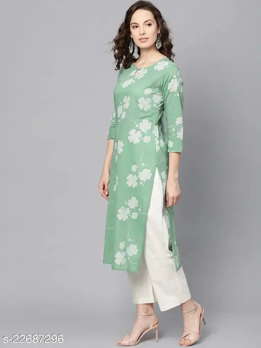 Three-quarter sleeve, printed combo cotton kurta. Women's premium quality Indian floral straight kurti with XL and 4XL sizes available during the Maha Price Drop Sale