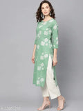 Three-quarter sleeve, printed combo cotton kurta. Women's premium quality Indian floral straight kurti with XL and 4XL sizes available during the Maha Price Drop Sale