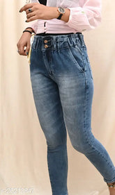Denim high rise skinny jeans, slim fit, zip fly with button closure (size 34)